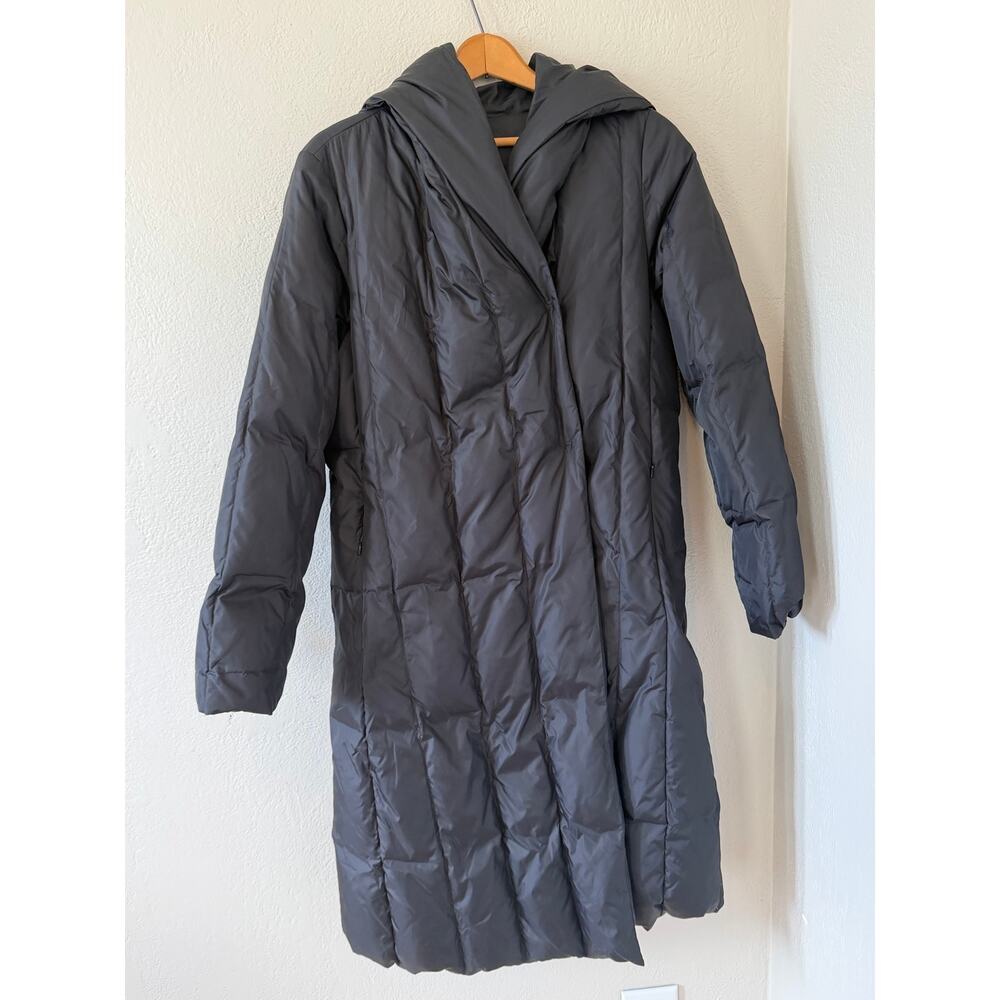 Women's‎ Eileen Fisher Long Black Down Puffer Hooded Winter Coat Sz XS